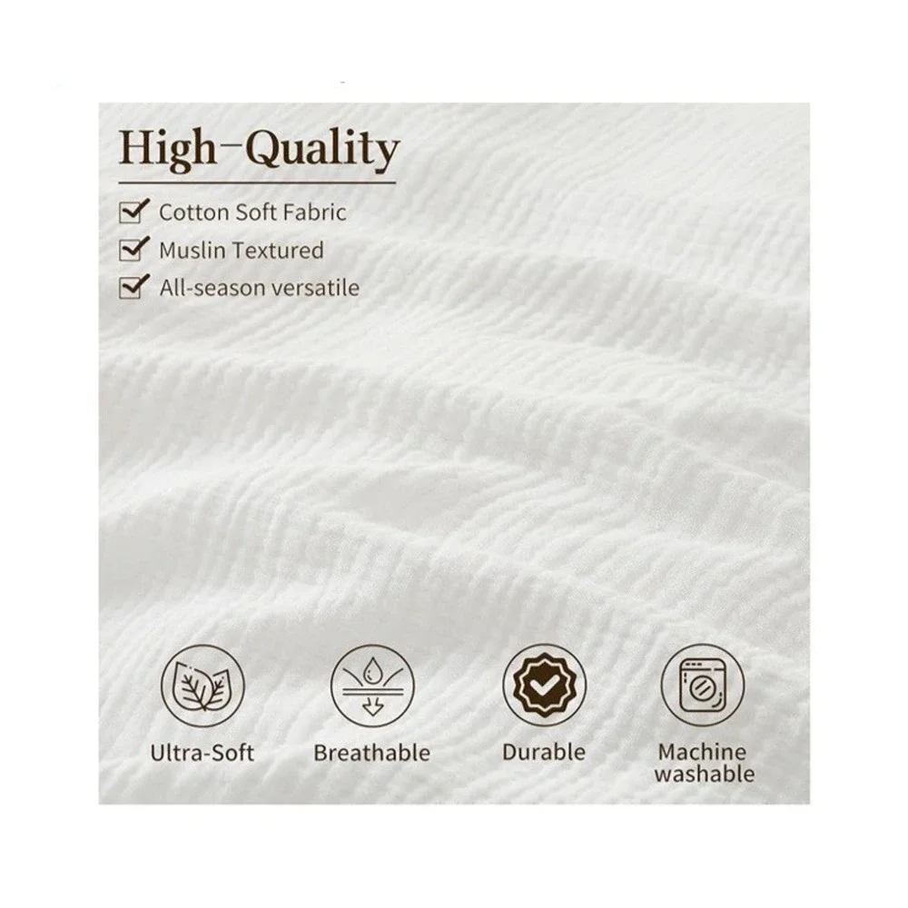 Muslin Queen Duvet Cover & Pillowcases 100% Organic Cotton Soft Textured Gauze